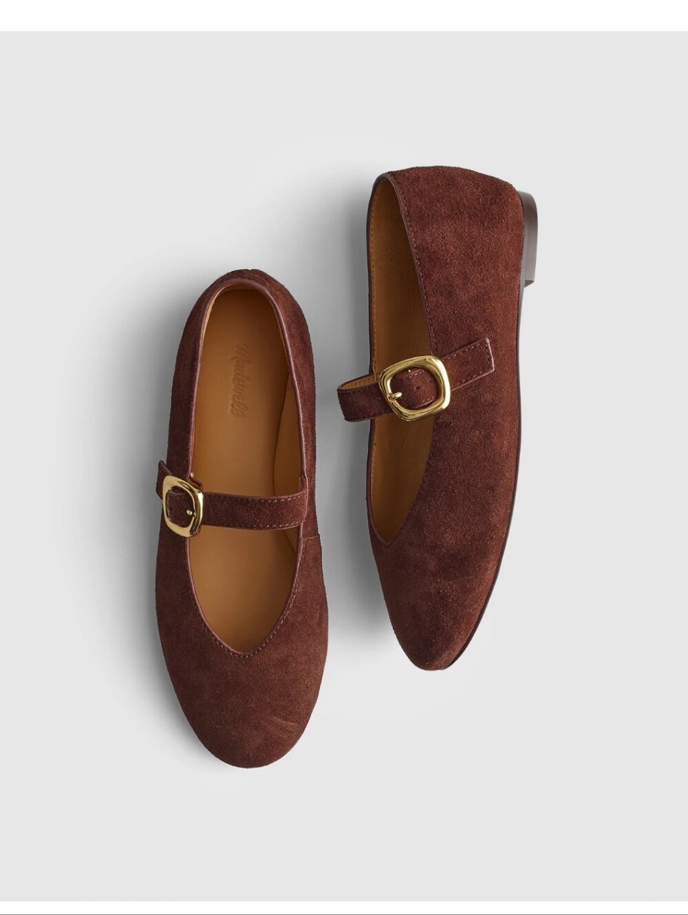 Madewell Remy Mary Janes Flats Gold Puffy Buckle Brown Suede 6